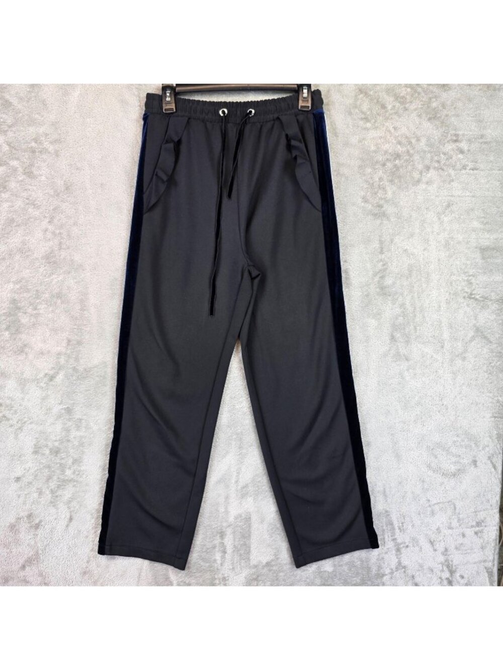 Maje Track Pants Womens 3 (US L) Black Side Stripe Elastic Waist Pockets Stretch